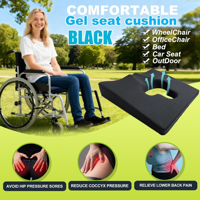 FoKon Gel Wheelchair Seat Cushion,Bed Sore Cushions for Butt,Hemorrhoid Pillow,Sciatica,Coccyx,Pressure Sore and Ulcer Pain Relief Butt Pillow,Cushion for Office Chairs 18" L x 15" W(Black) - Image 3